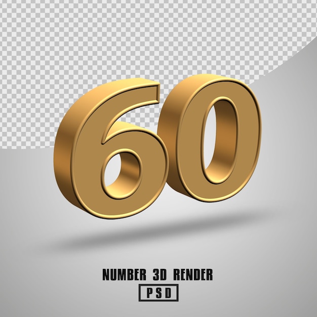 3d render number 60 gold style