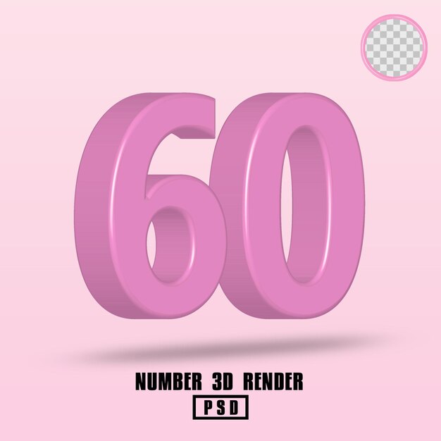 3d render number 60 pink color