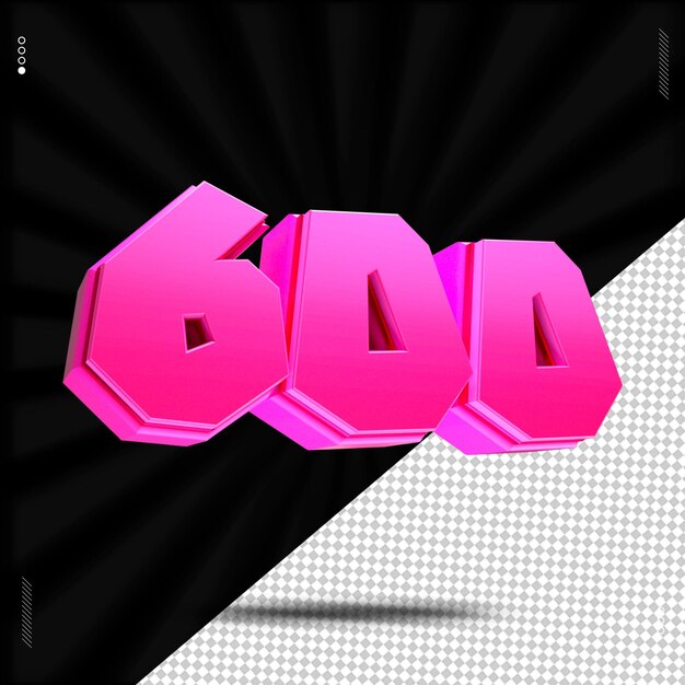 Rendering 3d numero 600 carattere rosa