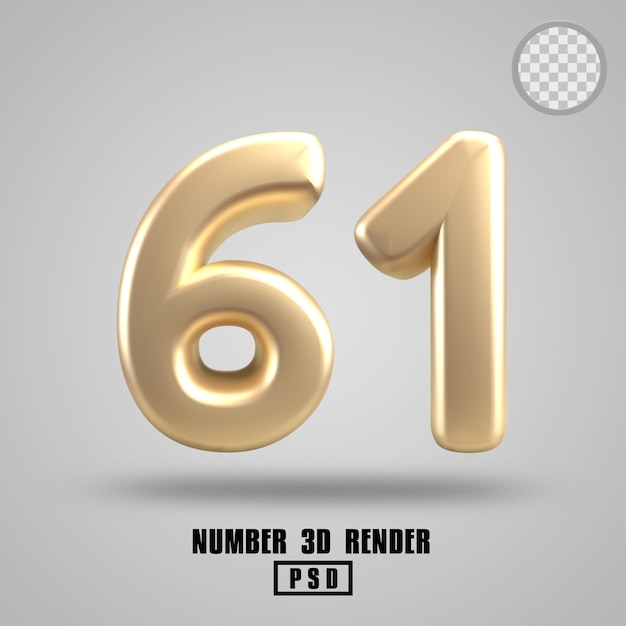 Rendering 3d numero 61 stile oro