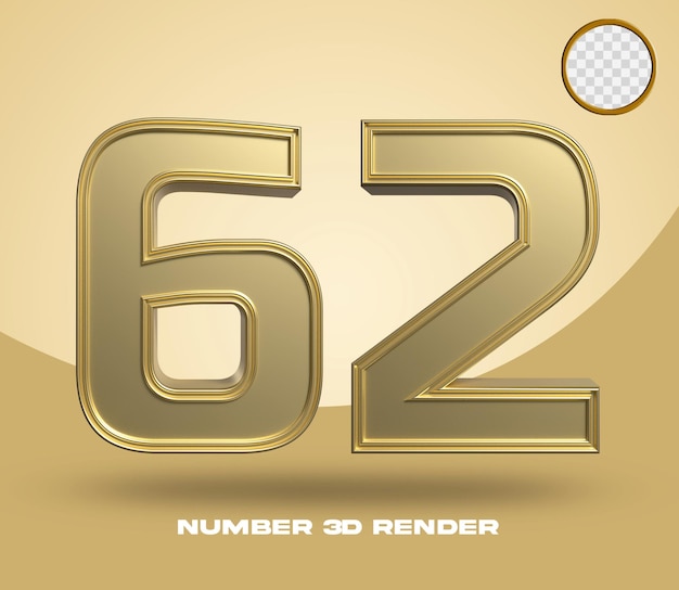 Rendering 3d numero 62 color oro