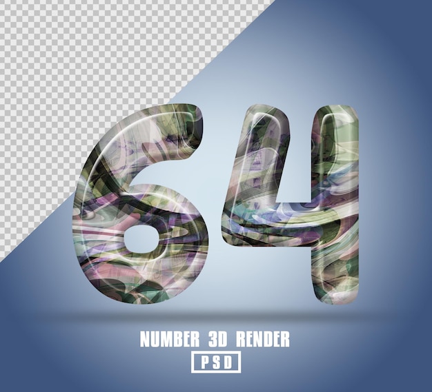 PSD 3d render number 64 with abstract liquid texture color