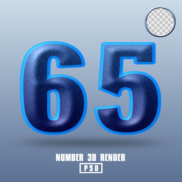 3D render number 65 blue gradient noise