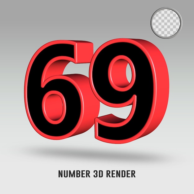 PSD rendering 3d numero 69 colore rosso nero