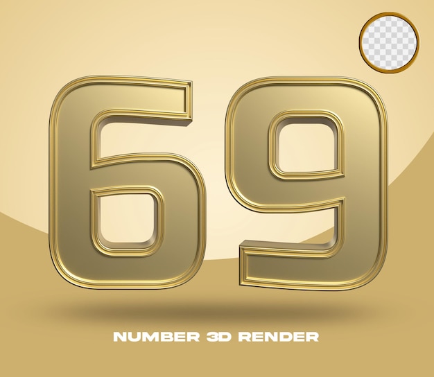 Rendering 3d numero 69 color oro