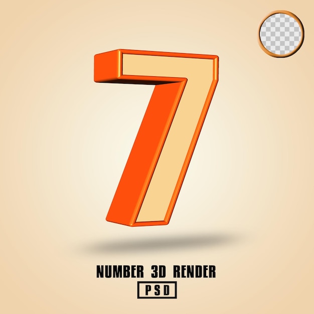 3d render number 7 cream orange color