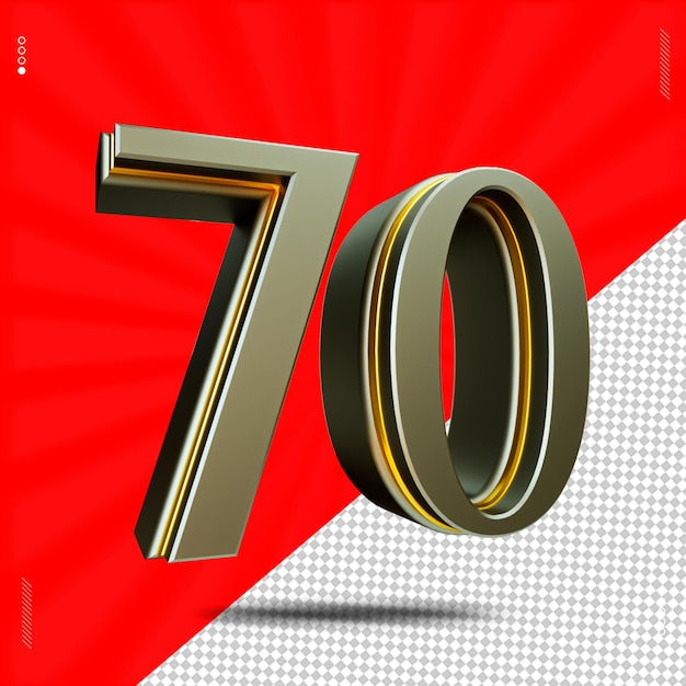 PSD rendering 3d numero 70 font acciaio