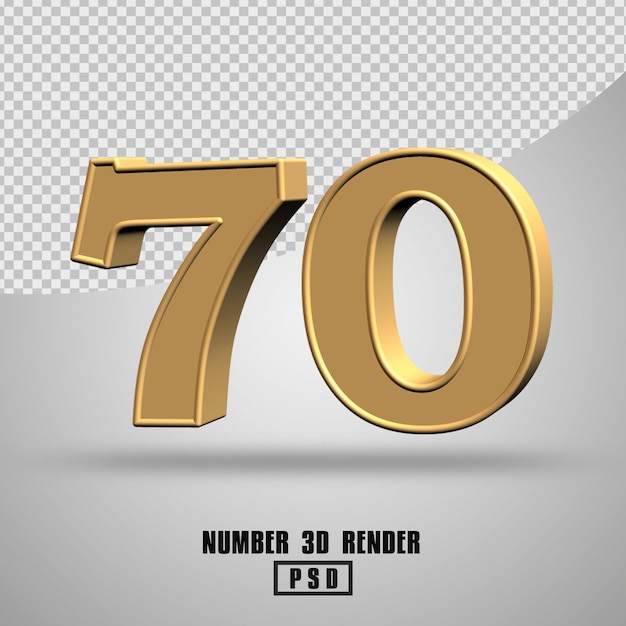 3d render number 70 gold style