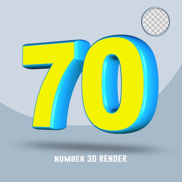 3D render number 70 yellow  light blue color