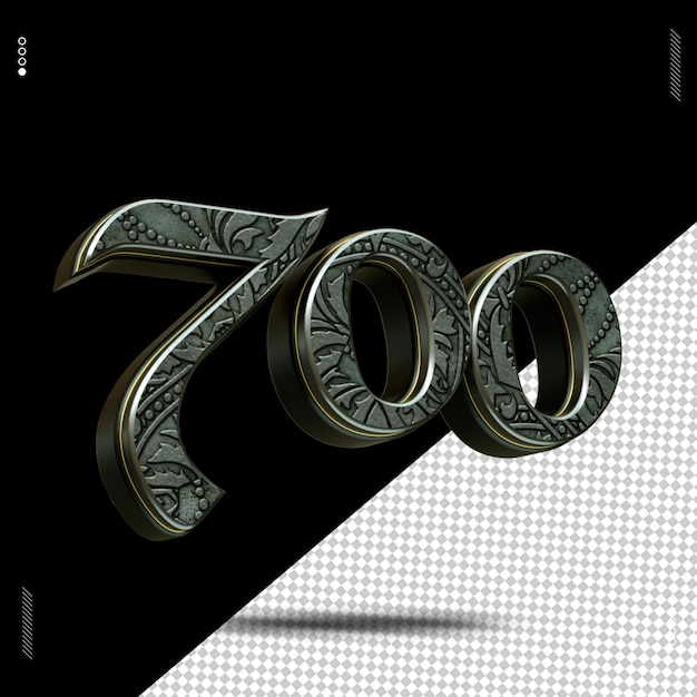 PSD 3d render number 700 font medieval