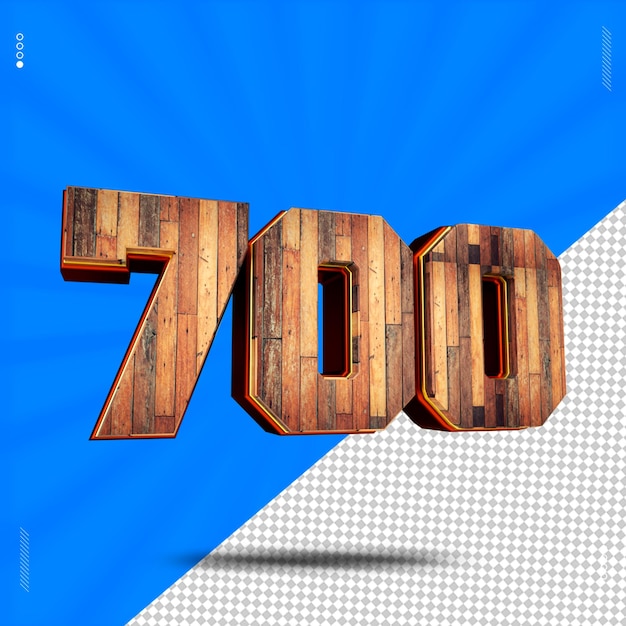 PSD 3d render number 700 font wood