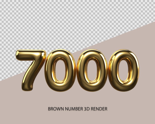 3d render number 7000 gold style transparent for price, count number