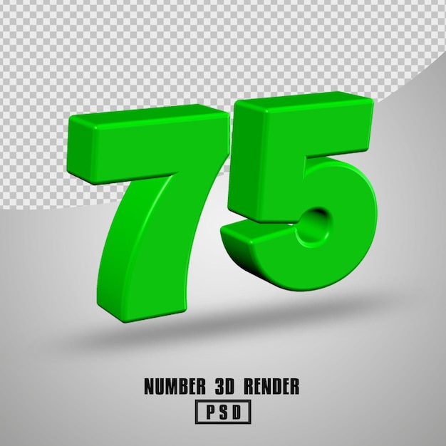 Render 3d numero 75 colore verde