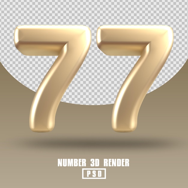 Rendering 3d numero 77 stile oro