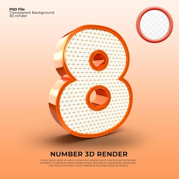 3d render number 8 luxury orange color