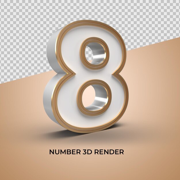 3D Render Number 8 white and  Gold discount  sale