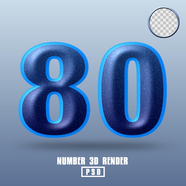 3d render number 80 blue gradient noise