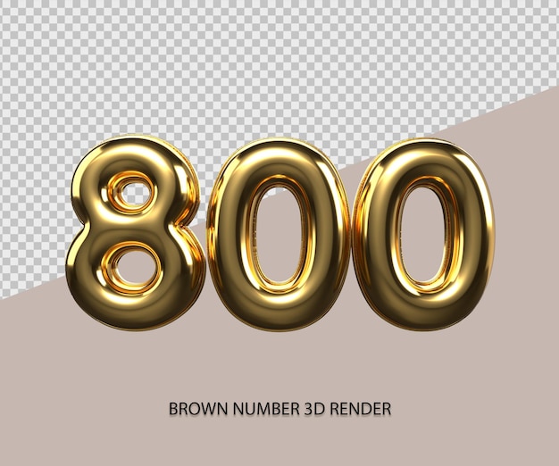 PSD 3d render number 800 gold style transparent for price, count number