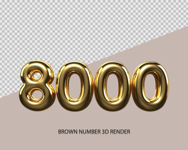 3d render number 8000 gold style transparent for price, count number