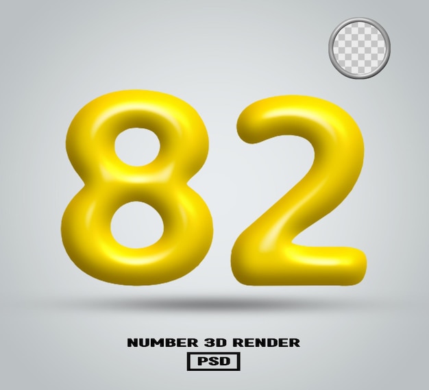 PSD 3d render number 82 yellow glossy color