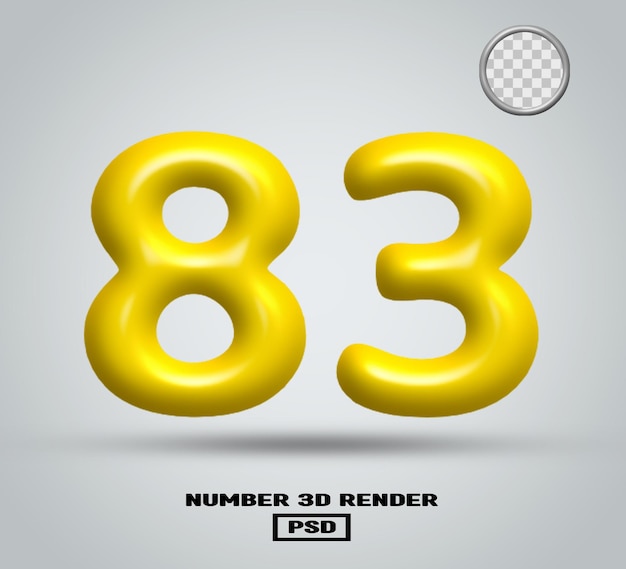 3D render number 83 yellow glossy color