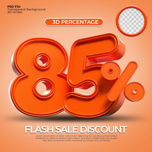 3d render number 85 percentage orange color for sale discount