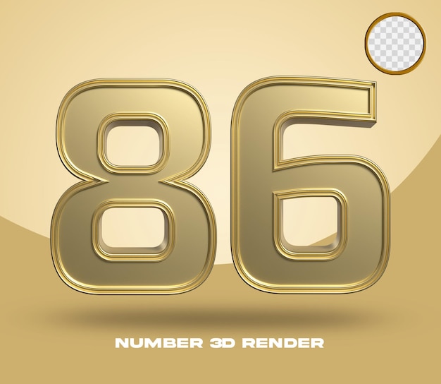 Rendering 3d numero 86 color oro