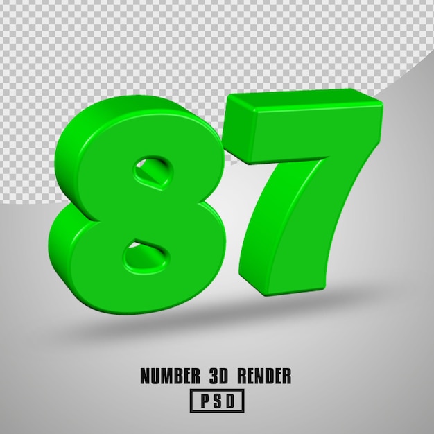 Render 3d numero 87 colore verde