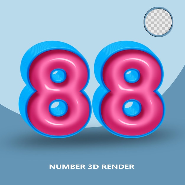 3d render number 88 blue pink glossy color