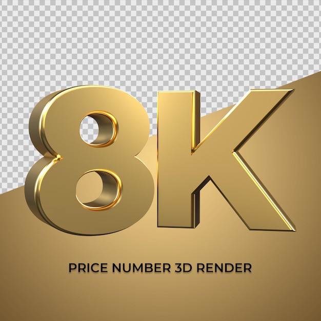 PSD numero di rendering 3d in stile oro 8k