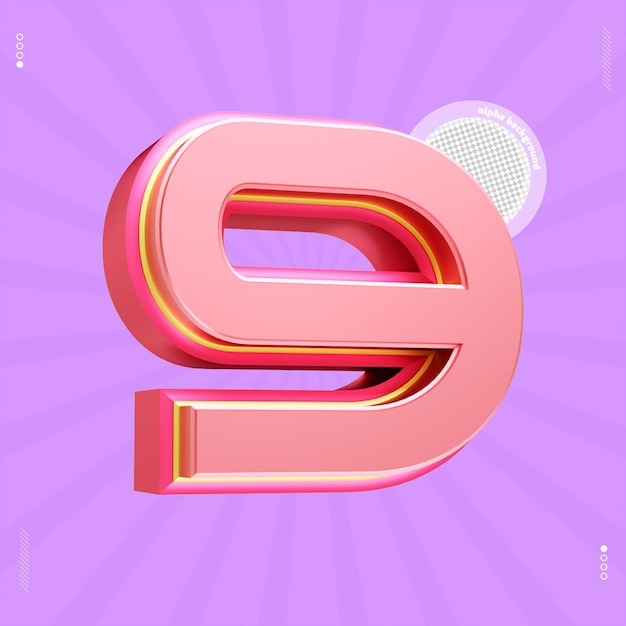 PSD 3d render number 9 font pink