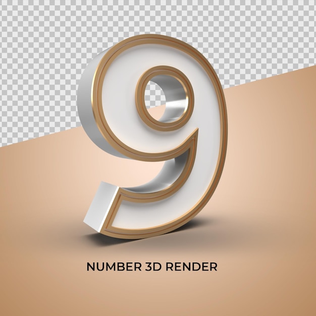 3D Render Number 9 흰색 및 금색 할인 판매