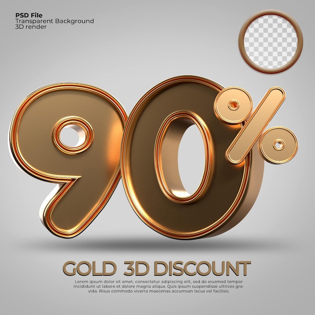 Numero di rendering 3d in stile oro 90 percentuale