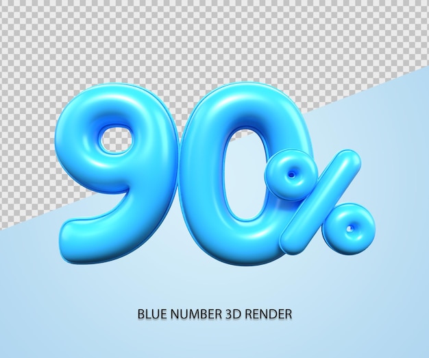 3d render number 90 percentage plastic blue discount