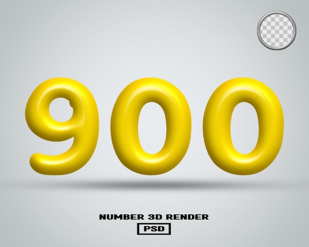 3D रेंडर नंबर 900 पीला चमकदार रंग