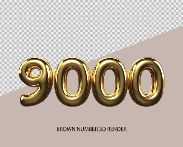 3D Render number 9000 gold style transparent for price, count number