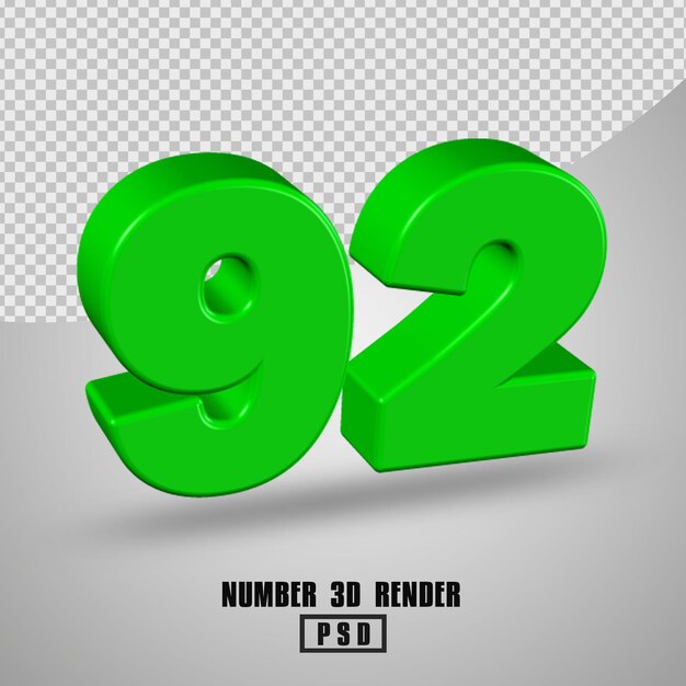 3D RENDER NUMBER 92 GREEN COLOR