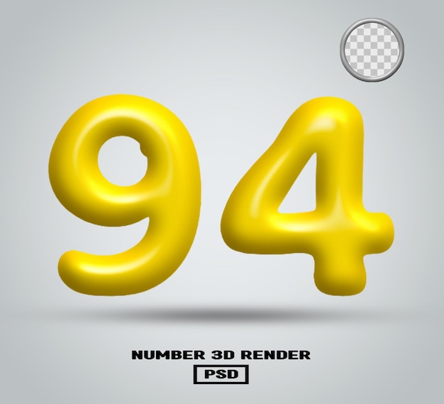 PSD 3d render number 94 yellow glossy color