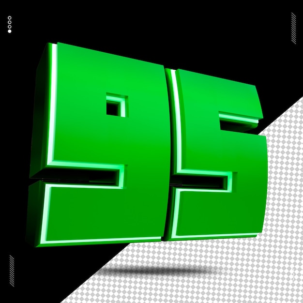 Rendering 3d numero 95 carattere verde