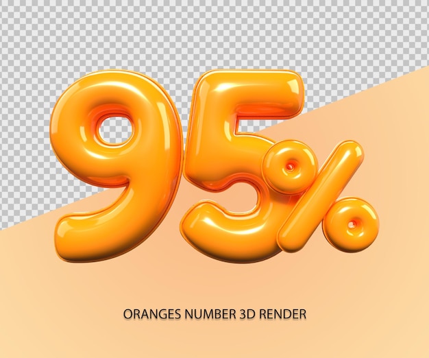 3d rendering numero 95 percentuale di plastica di sconto di colore arancione