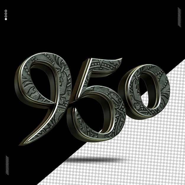 3d render number 950 font medieval