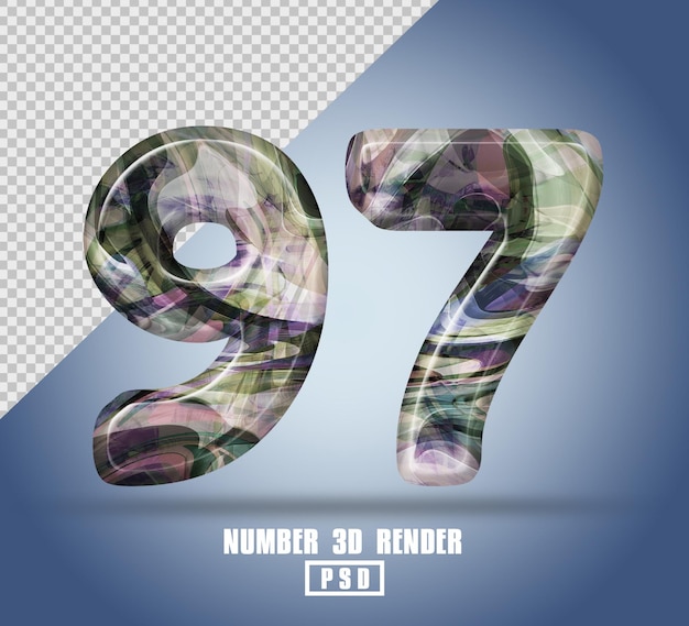 3D render number 97 with abstract liquid texture color