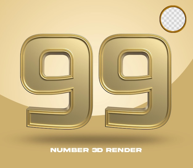 PSD 3d render number 99 gold color