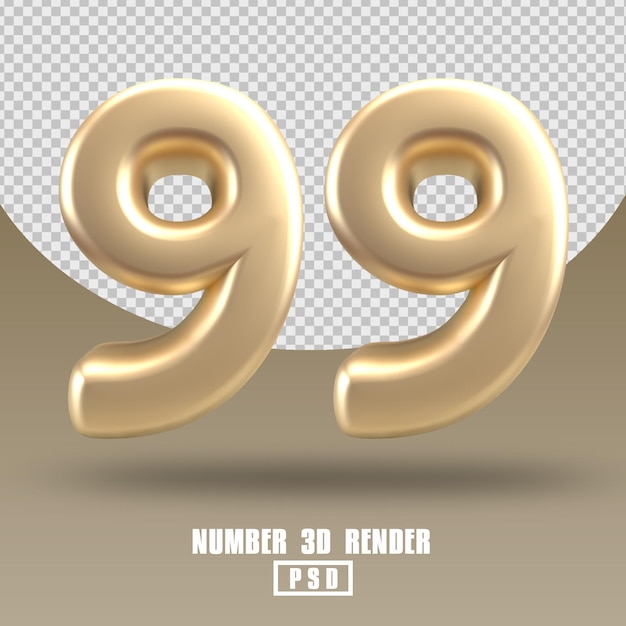 PSD rendering 3d numero 99 in stile oro