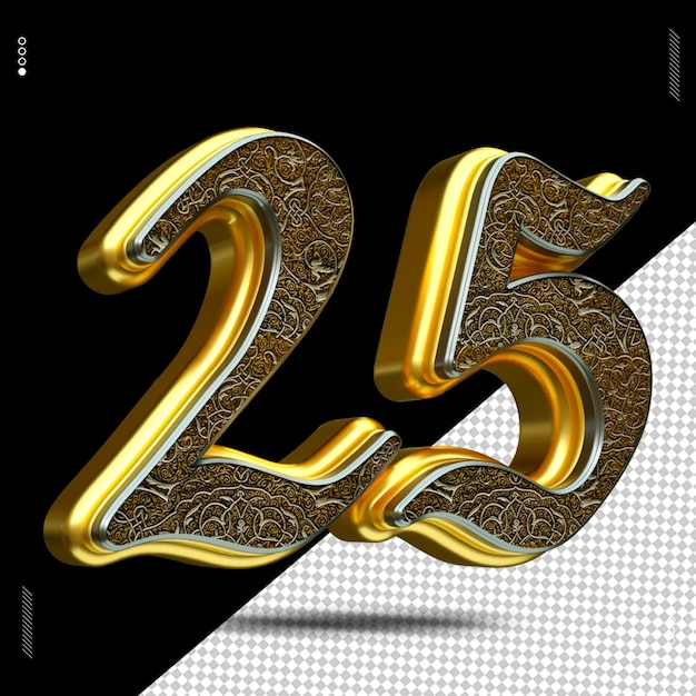 3d render number font medieval gold