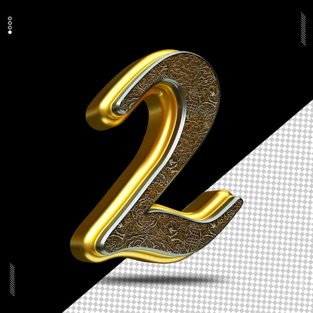 3d render number font medieval gold