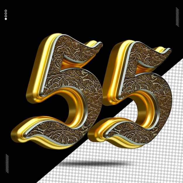 3d render number font medieval gold