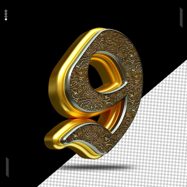 3d render number font medieval gold