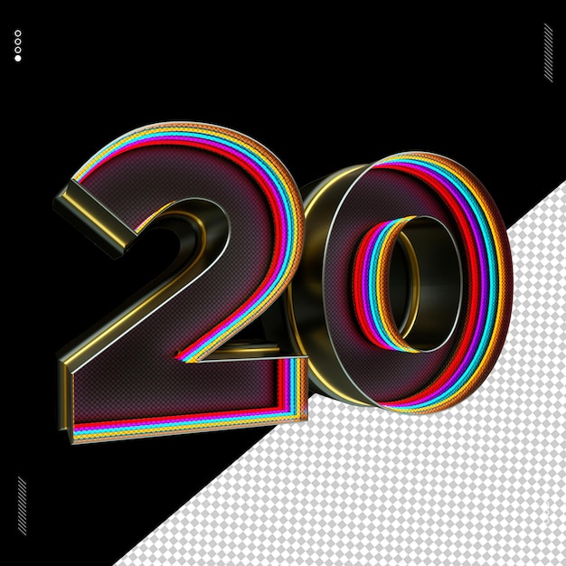 PSD luce al neon del carattere numero di rendering 3d