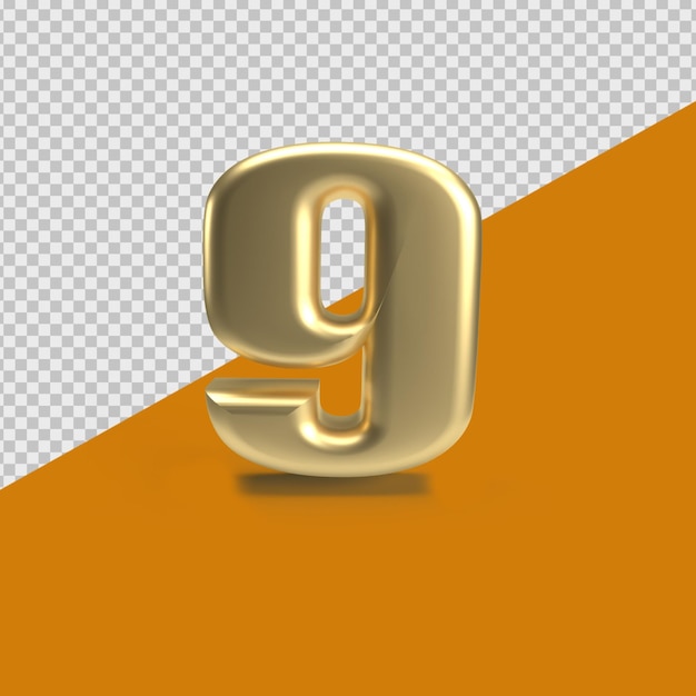 3d render number gold 9